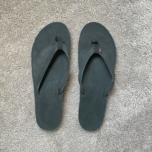 Rainbow black leather flip flops